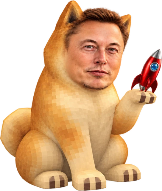 DOPELON sitting and holding a toy rocket